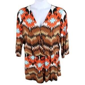 INC International Concepts Romper Women's 3X V Neck Pockets Tribal Aztec